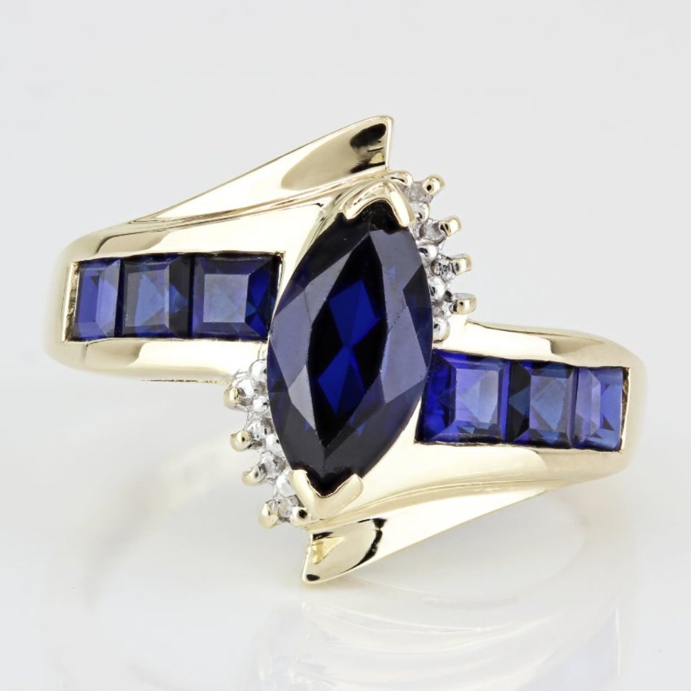 10k Yellow Gold Lab-Created Sapphire Anniversary / Cocktail Ring by Samuel Aaron